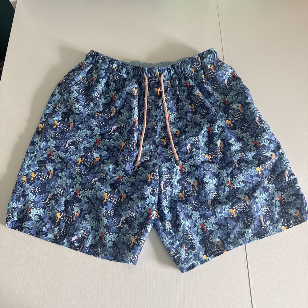 Peter Millar Mens Koi FishPrint Swim Trunks Blue Board Shorts Large